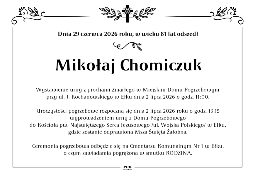 Mikołaj Chomiczuk - nekrolog